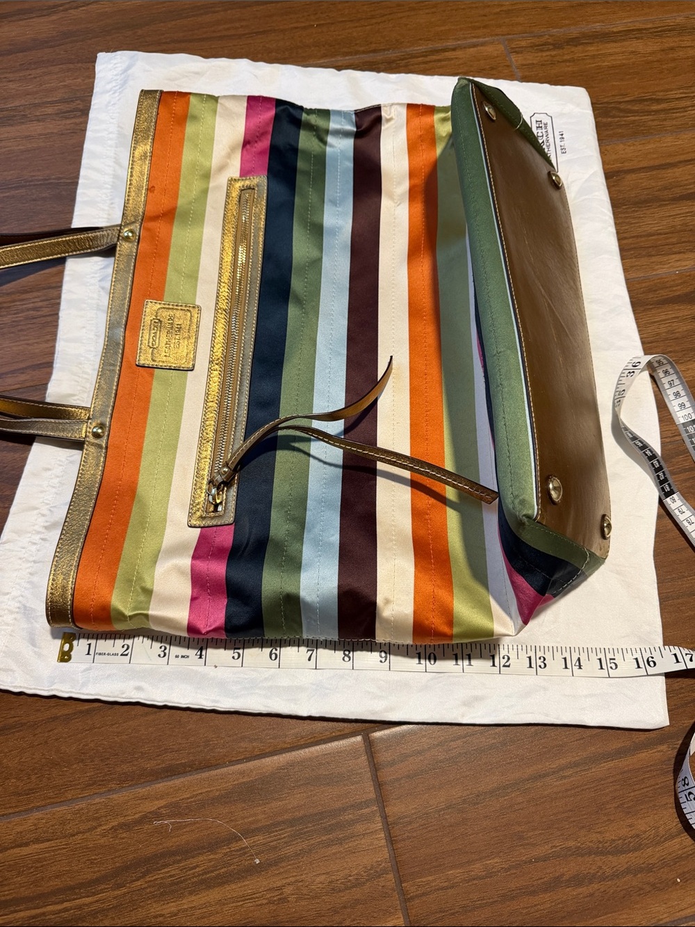 Vintage Coach Colorful Striped Tote Bag with Pouch - Picture 11 of 12